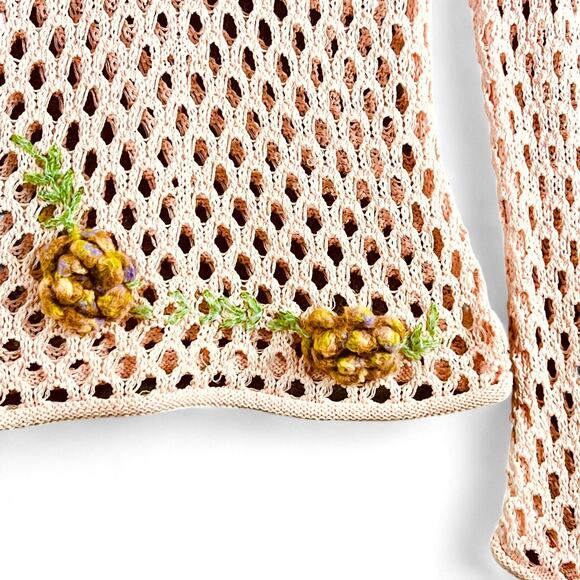 Cottagecore Pink Handmade Crochet Open Knit Sweater XS/S Whimsycore Roses Fairy - Picture 2 of 4